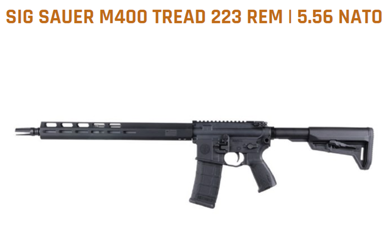 A sig sauer m400 tread 223 rem 5.56 nato rifle on a white background.